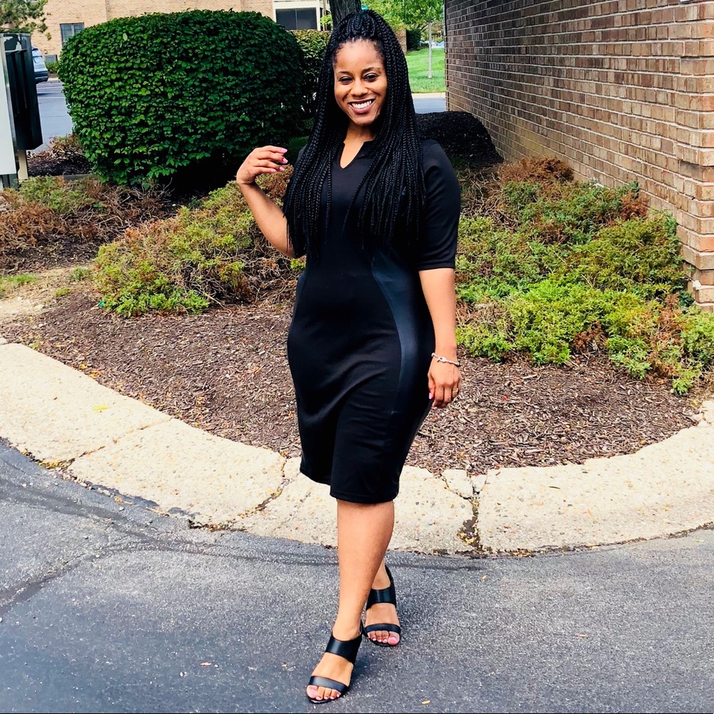 FAUX LEATHER BLACK DRESS